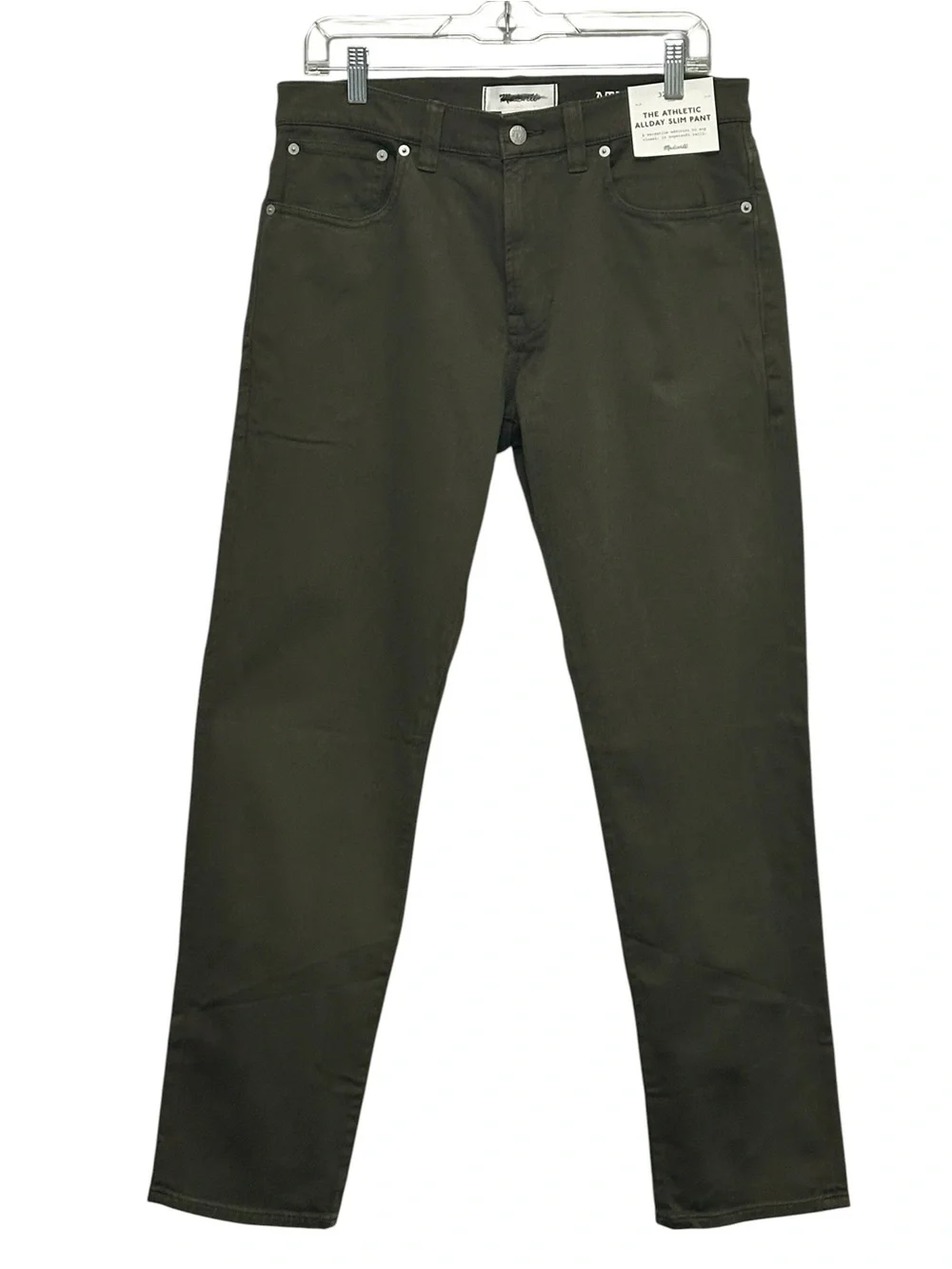 NEW Madewell The Athletic Allday Slim Pant in Deep Green Stretch Size 32 x‎ 30